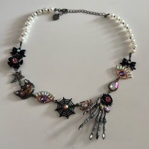 Authentic Betsey Johnson Halloween hand cat evil eye faux pearl necklace